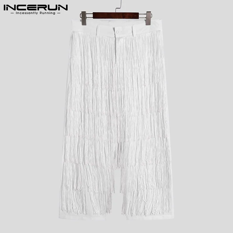 INCERUN Fashion Men Casual Pants Button Tassel Streetwear Joggers Straight Trousers Men 2024 Personality Loose Pantalon S-5XL