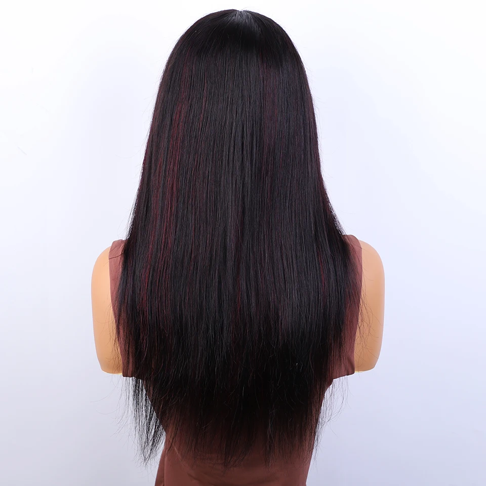 Sleek F1b/99j Red Colored Human Hair Wigs For Women 22 Inch Straight Brazilian Hair Wigs With Bangs 100% Real Ready To Wear Wigs