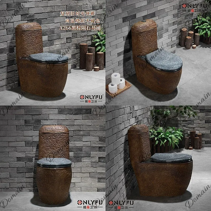 Antique Ceramic Toilet Black Brown One-Piece High Temperature Fading Resistant Colorful Large