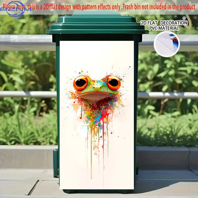 [2D Flat Printing] 1pc 2D Pattern Printed Kitchen Trash Can Sticker, X Cm Colorful Frog Ink Splash Realistic, Themed Kitchen H