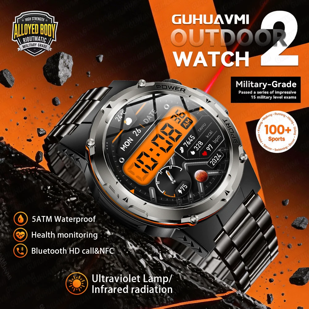 

Новые уличные военные умные часы с ультрафиолетовой лампой и инфракрасным излучением, водонепроницаемые 5ATM, 1,39-дюймовые часы-трекер для фитнеса для IOS Android