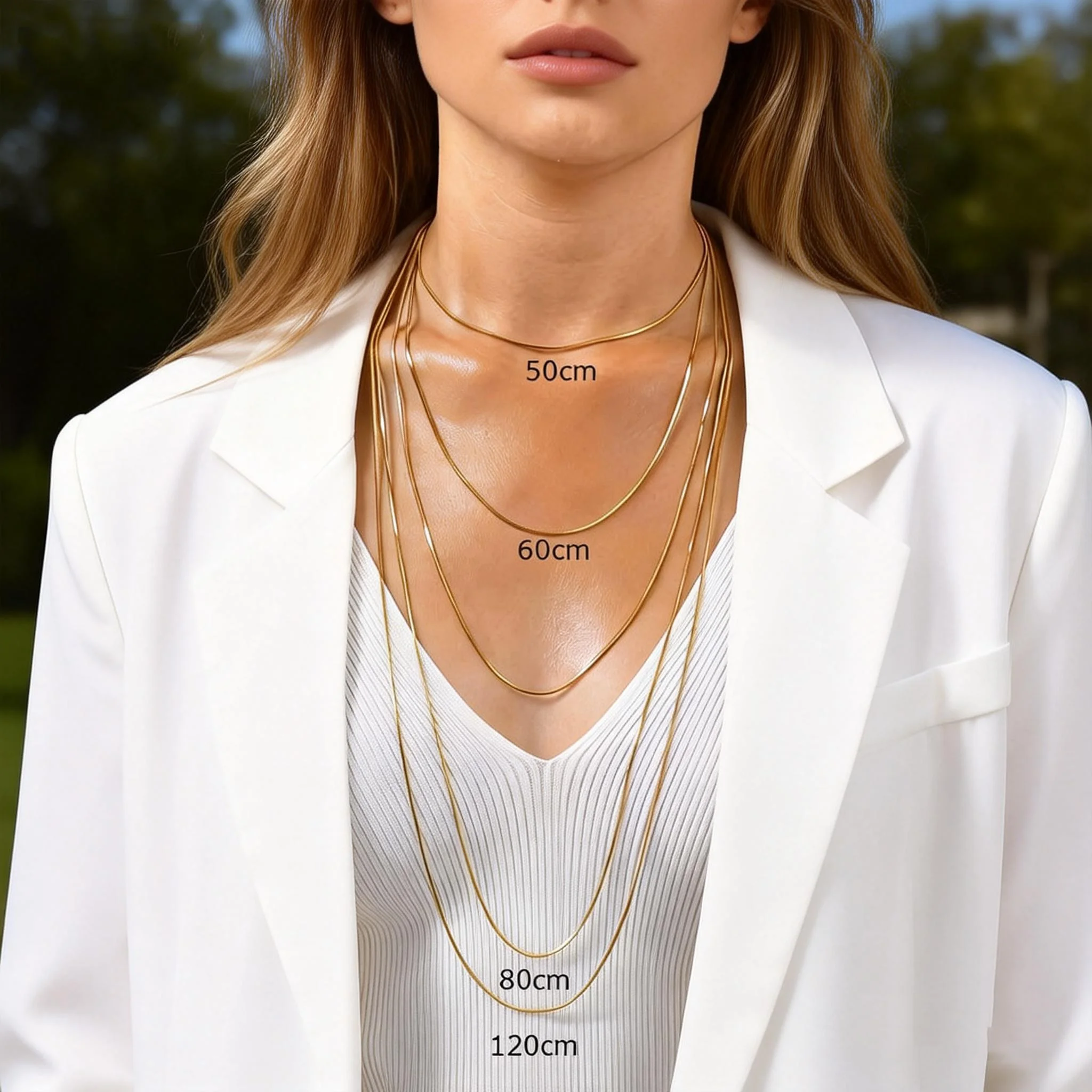 Colar de Corrente Quadrada em Aço Inoxidável Cor Dourada para Mulheres e Homens, Corrente Longa de 50/60/80/120cm, Choker Minimalista e Moderno
