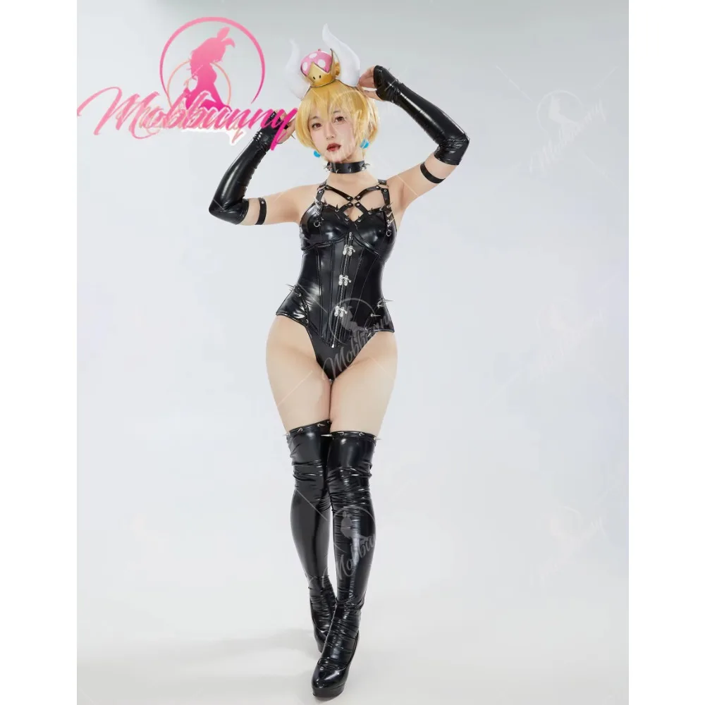 Mobbunny Women's Sexy Lingerie Set Black Bodysuit and Chiffon Skirt with Waistband and Earrings Cosplay Costume