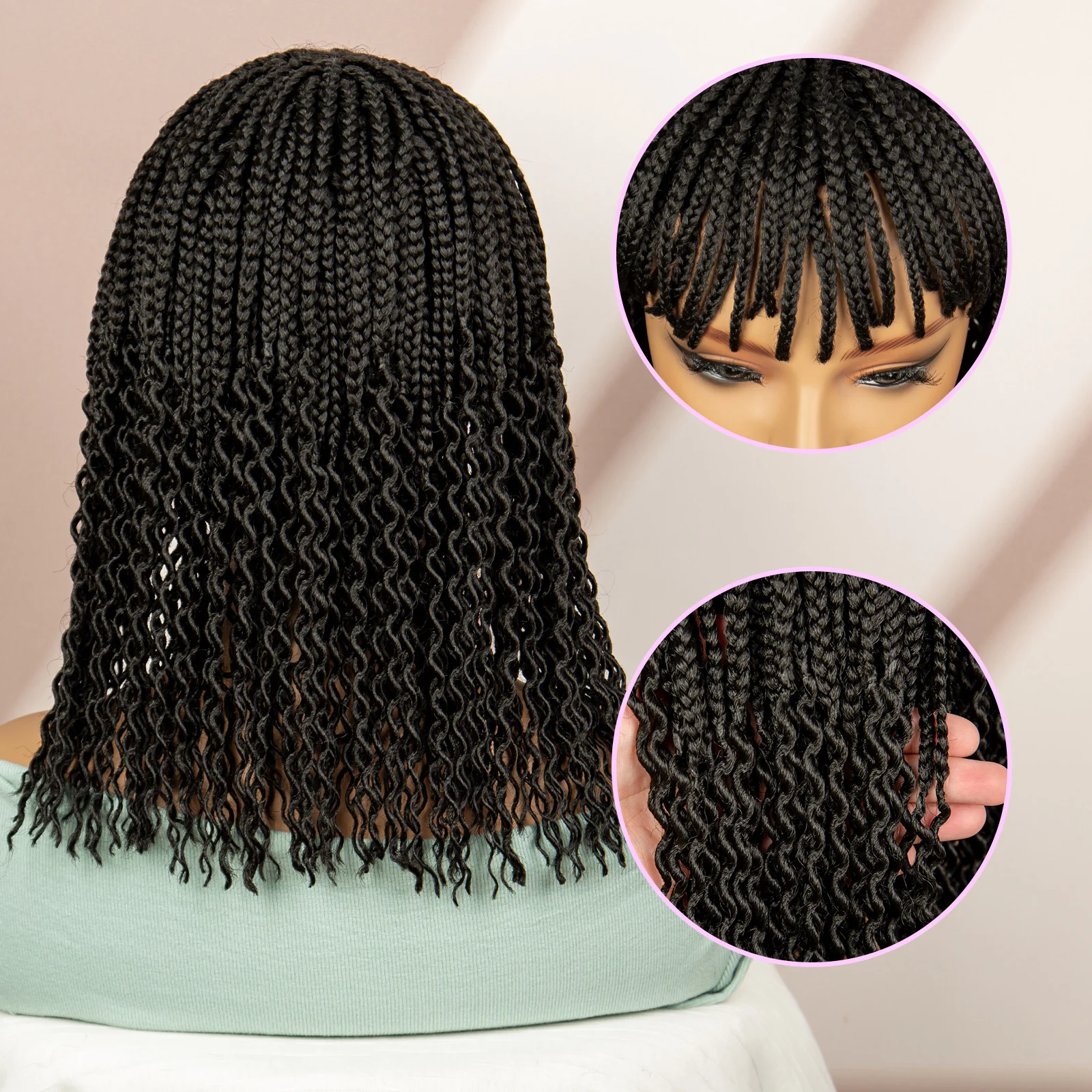 Perruque synthétique tressée avec frange pour femmes noires, tresses dreadlock, sans nœuds, 14 pouces