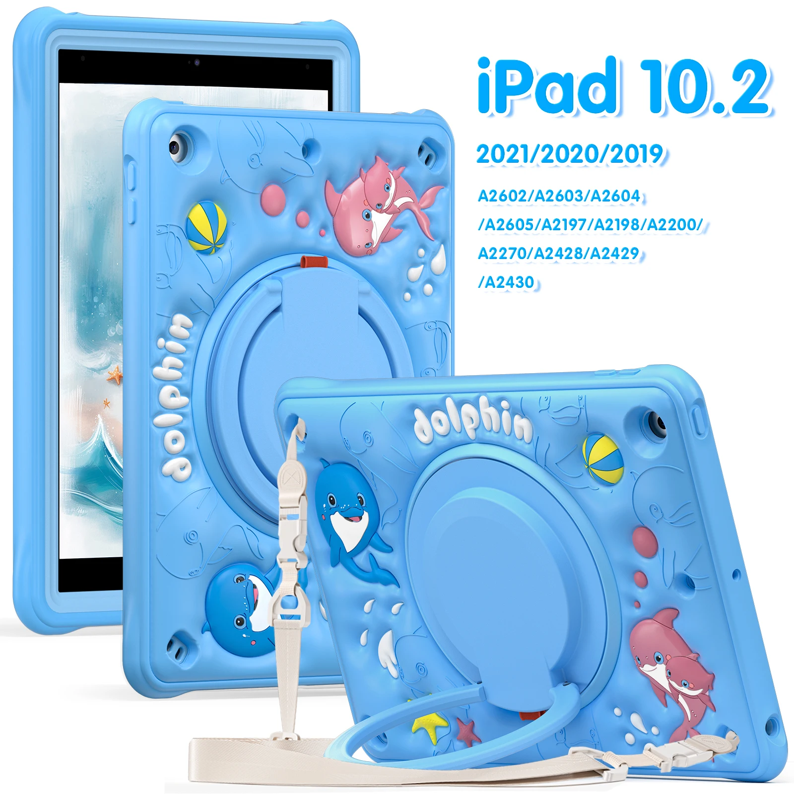 

Handle Grip Case For iPad 10.2 2019 2020 2021 7th 8th 9th Generation 360 Rotating Stand Heavy Duty Cover Kids Cute Cartoon Funda