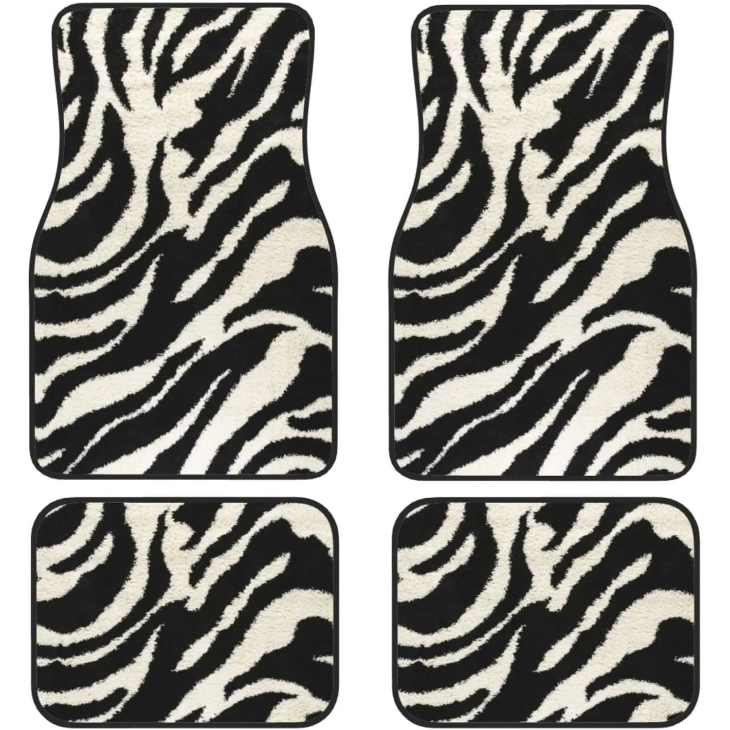 Zebra Animal Print Car Foot Mat Set Of 4pcs Front & Rear Car Floor Foot Mat Sets Of 4pcs