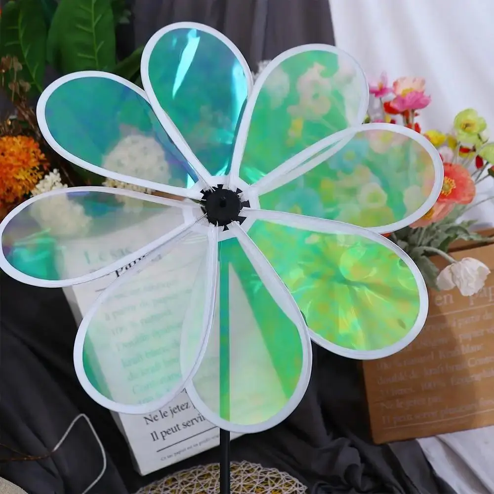 1Pcs Grounding Mounted Eight-leaf Windmill Colorful Bird Repelling Reflective Changing Windmill Cute Wind Spinner For Outdoor - view 2