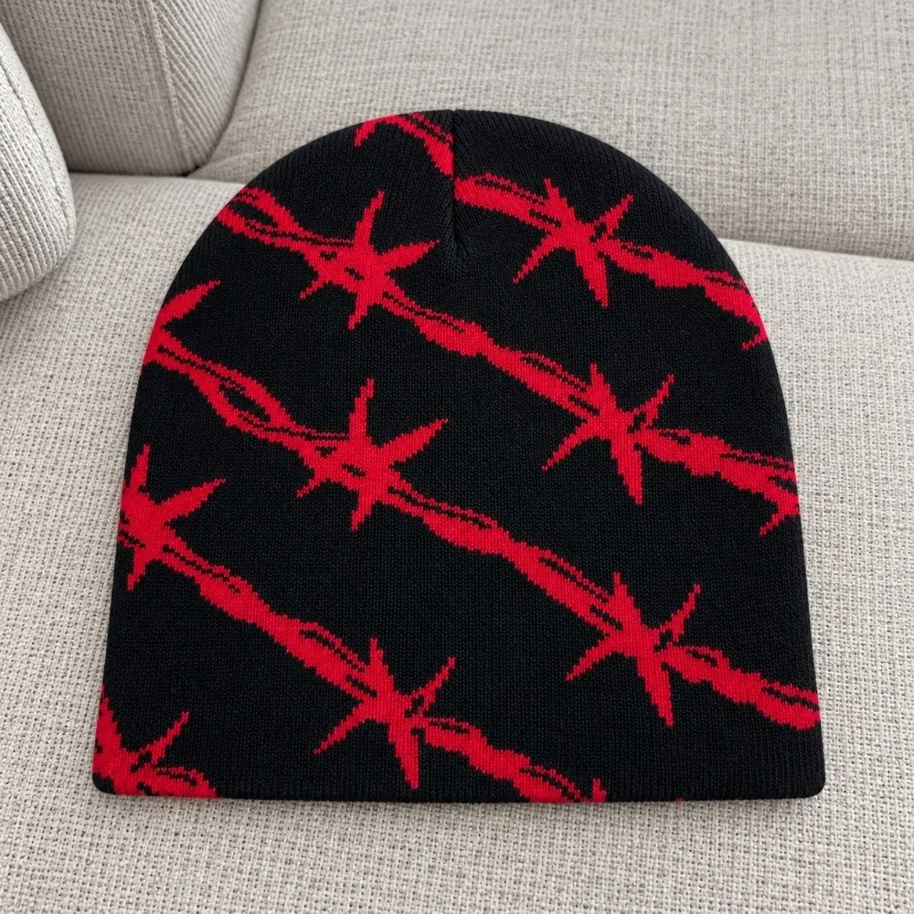 Hip-hop Warm Double Layer Knit Beanie Star Pattern Thickened Winter Skull Cap Soft Washable Knitted Hat Outdoor