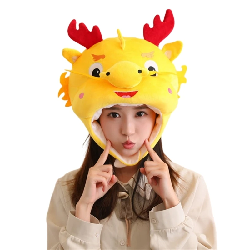 Plush 3D Dragon Hat for Family Gathering Kids Lovely Mascots Hat Breathable Festival Party Hat Dragon Head Hat Headgear DXAA