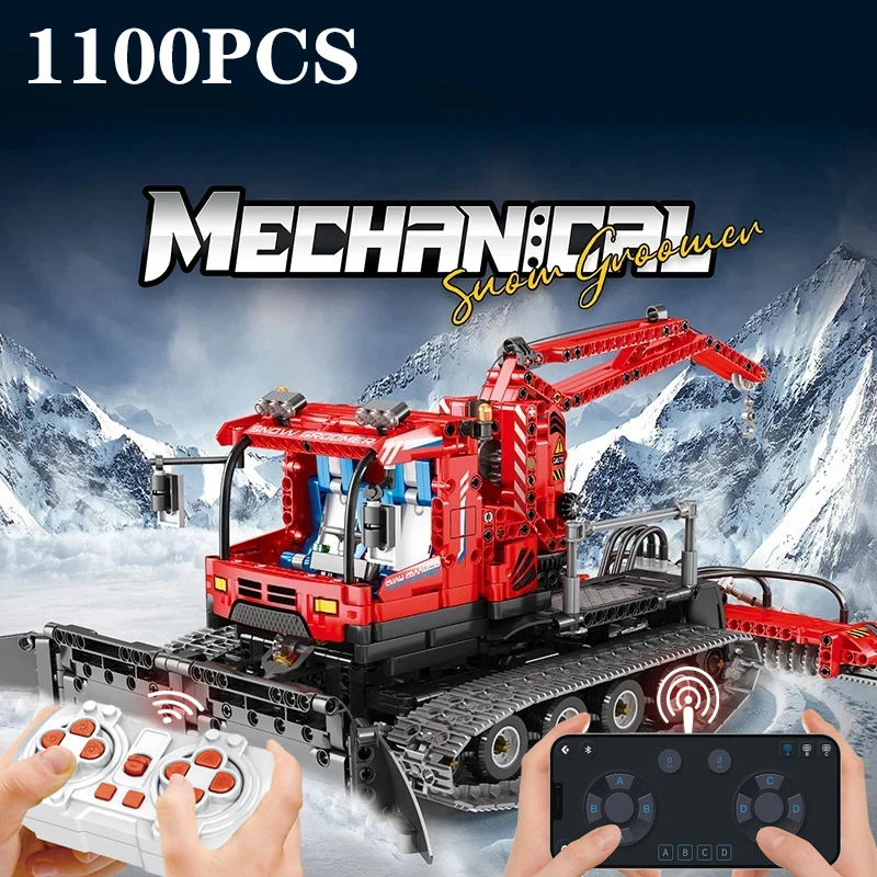 Controle remoto Snow Groomer Building Blocks, Technical Electric RC Car, Engineering Crane, Model Bricks, Brinquedos para Crianças, Presentes, 1100Pcs