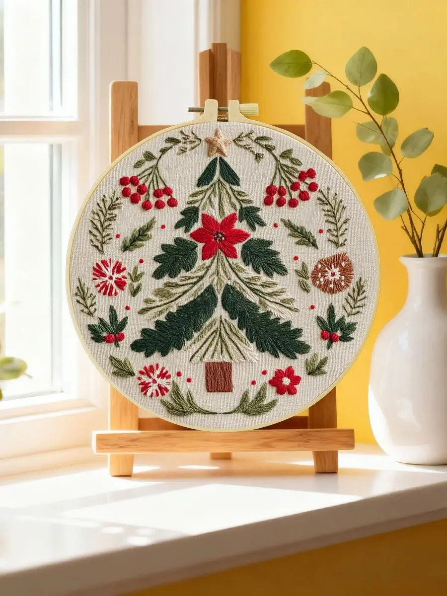 1 Stück 20x20 cm/15x15 cm 7,87/6,3 Zoll Baum-Stickerei-Starter-Kit DIY-Kit DIY-Stickerei-Set für Anfänger Heimdekoration – Detail 6