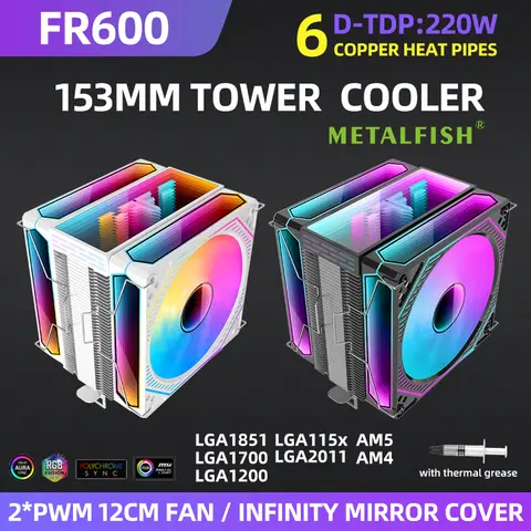 Metalfish CPU Air Cooler 4 6 Heat Pipe PC Radiator Cooling ARGB PWM 12cm Fan For 1851/1700/1200/115X/AM5/AM4/2011/X79/X99
