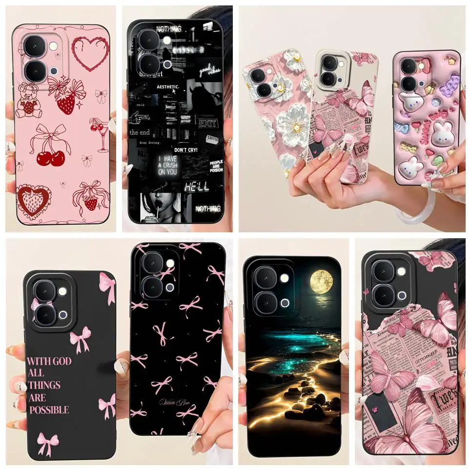 

Liquid Silicone Back Cover For Vivo Y31d 4G V2543 Phone Case Luxury Girly Flower Butterfly Bow Painting Casing Vivo Y51 Pro 5G