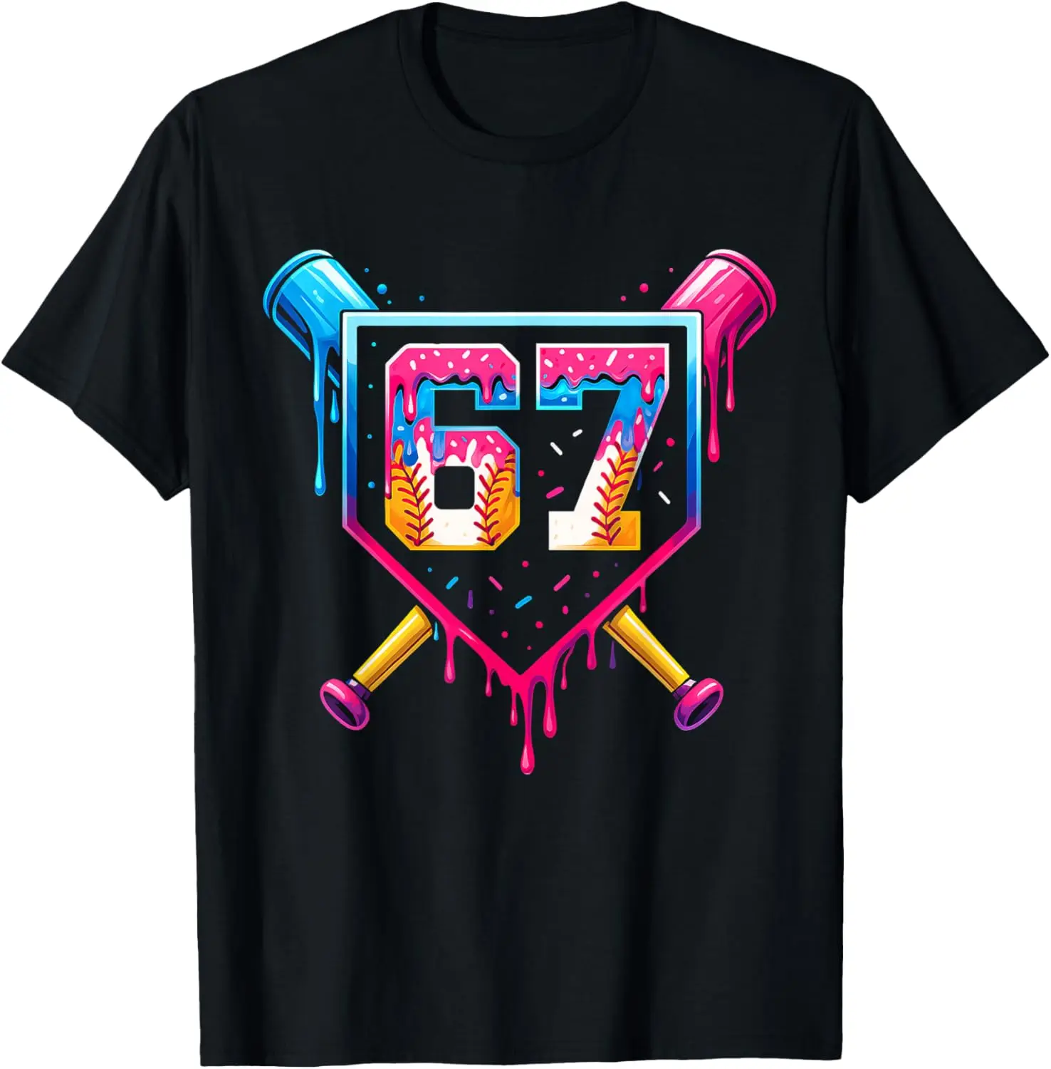 Baseball Ice Cream Drip Number 67 Six Seven Meme Christmas T-Shirt Summer Short-Sleeved Breathable Sweat-Wicking Versatile