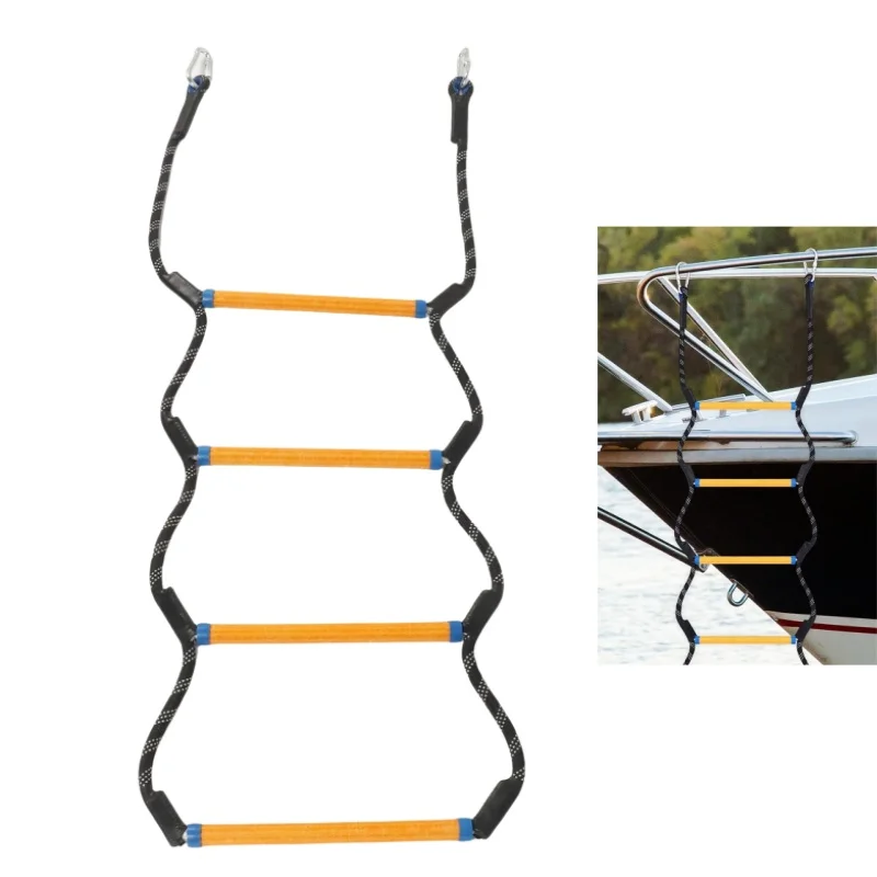 Marine Boarding Ladder Boat Yacht Kayak Rescue Ladder Anti Lost Swimmer Ladder Reflective Strip Lightweight Floating Rope Ladder