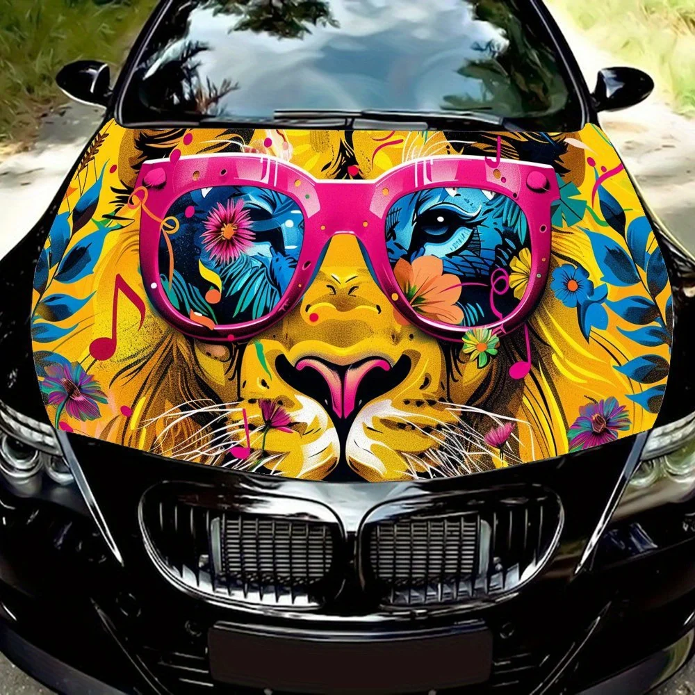 

Close up Lion Pattern car hood stickers, waterproof self-adhesive, scratch resistant, easy to stick, durable car PVC stickers, c