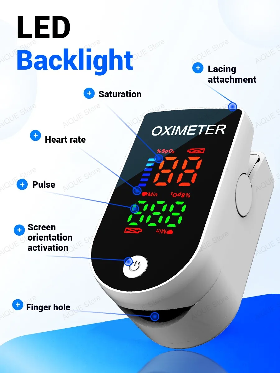 AiQUE LED Medical Digital Fingertip Pulse Oximeter Blood Oxygen Saturation Meter Finger SPO2 PR Monitor Oximetro