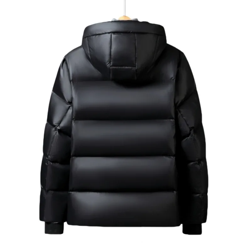 New Winter Men Black Shiny Down Coats Hooded Casual Down Jackets Quality Male White Duck Down Outdoor Windproof Warm Jackets 3XL