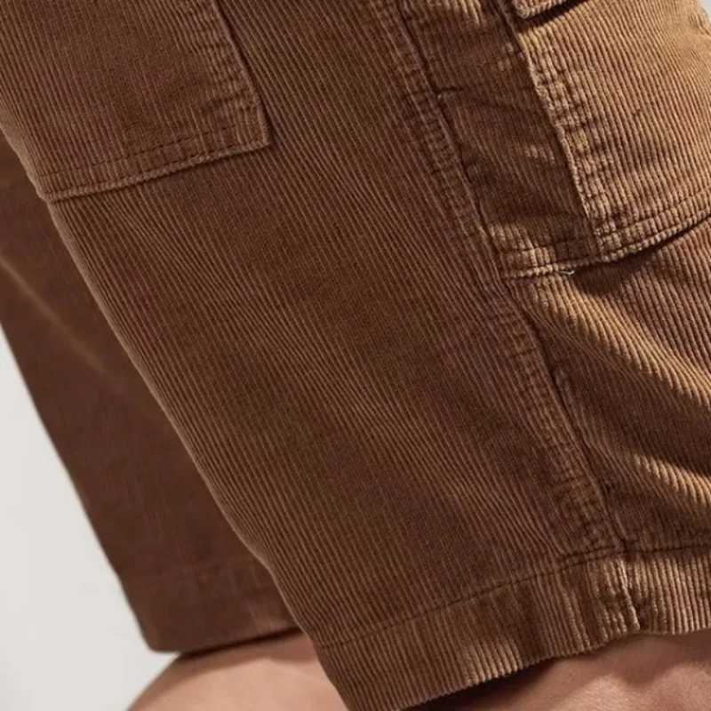 Summer Cargo Men\'s Shorts Retro Corduroy Trendy Solid Color Loose Casual Sports Straight Shorts Large Size Multi-pocket Shorts