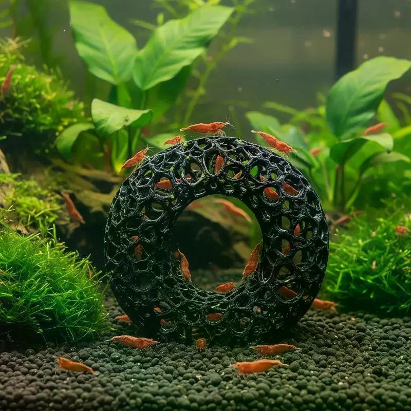 Refugio para Camarones en Forma de Anillo Impreso en 3D, Cueva Multifacética Hueca con Función de Plantación, Adornos para Acuario