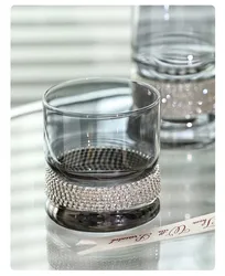 Niche Light Luxury Diamond Inlaid Glass Water Glass Ins High-End Style Couple Drinking Glass Wrapped Diamond Glass Wine Glass b