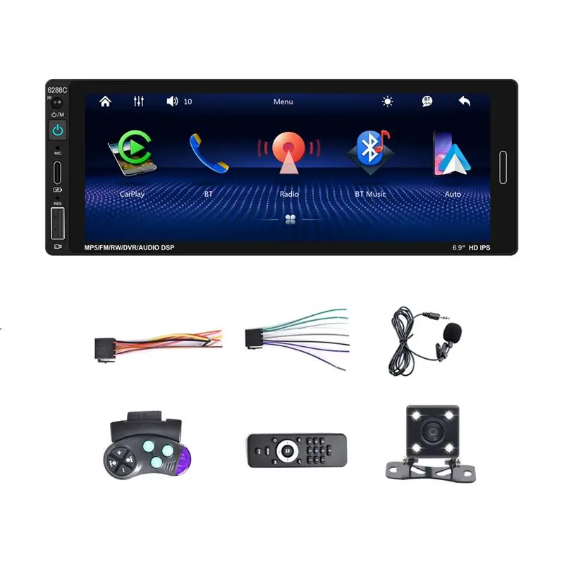 

Отличная автомобильная магнитола 6,9 дюйма, 1 DIN, с Carplay и Android Auto, HD сенсорный экран, Bluetooth, Mirror Link, FM, EQ, S
