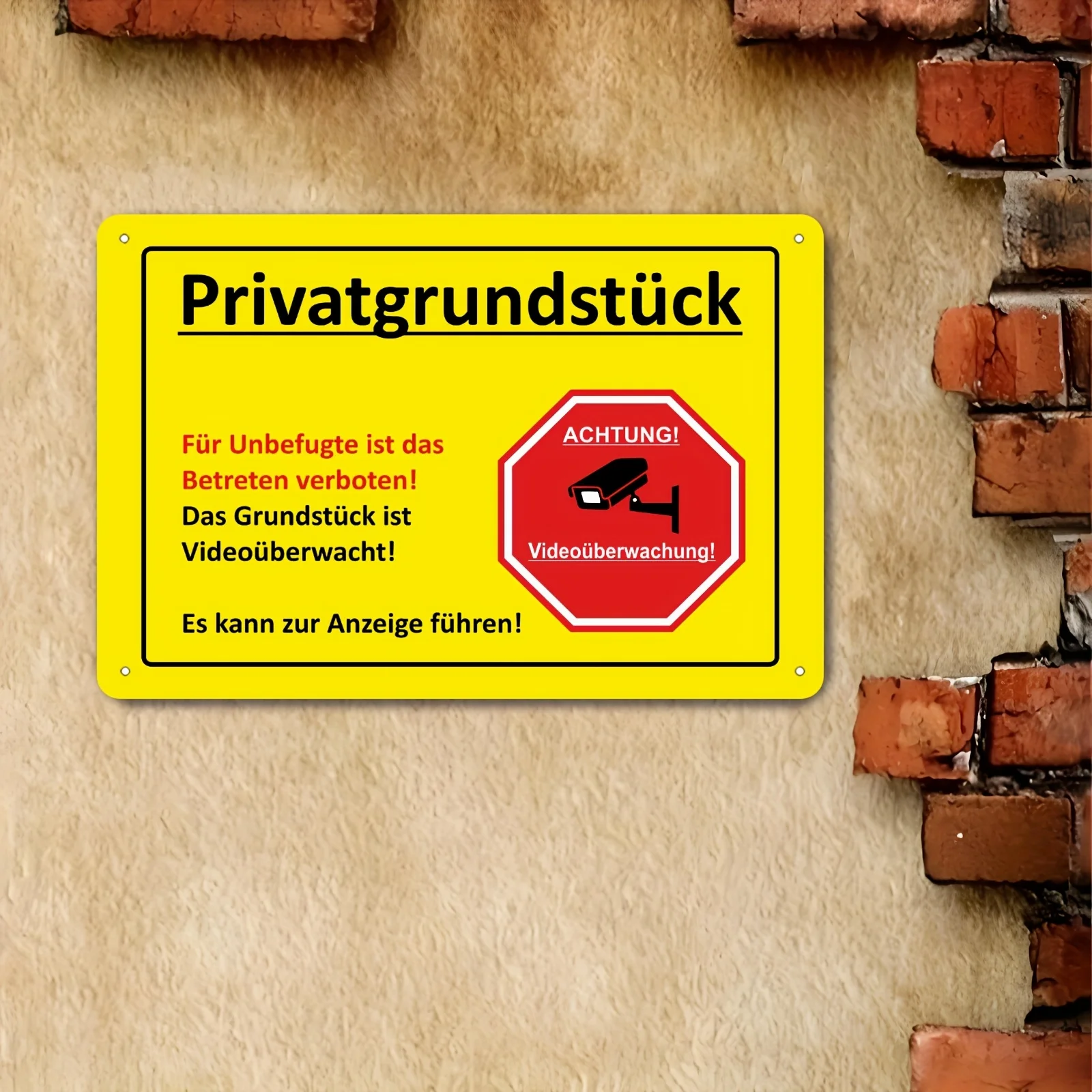 2D Metal Sign 1PC Copper Foil Private Property Video Surveillance Warning No Trespassing Outdoor Wall Art Gift 20x30cm 8x12 Inch