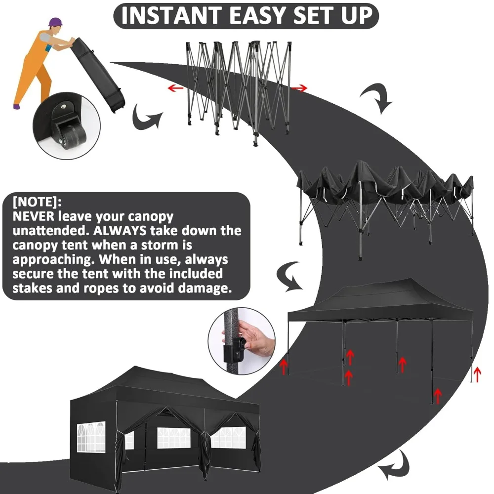 

10x20 Pop Up Canopy with 6 Sidewall, Heavy Duty Canopy UPF 50+ All Season Wind Waterproof Commercial Outdoor Wedding, Customized