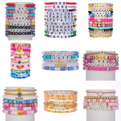 Moda semplice Design di nicchia colorato braccialetto di argilla polimerica nome inglese set di braccialetti per le donne regalo per gli amici braccialetto scena