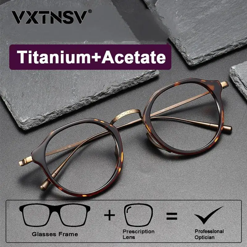 

VXTNSV Men Blue Light Blocking Reading Glasses Women Round Prescription Glasses Photochromic Eyeglasses Acetate Titanium Frame