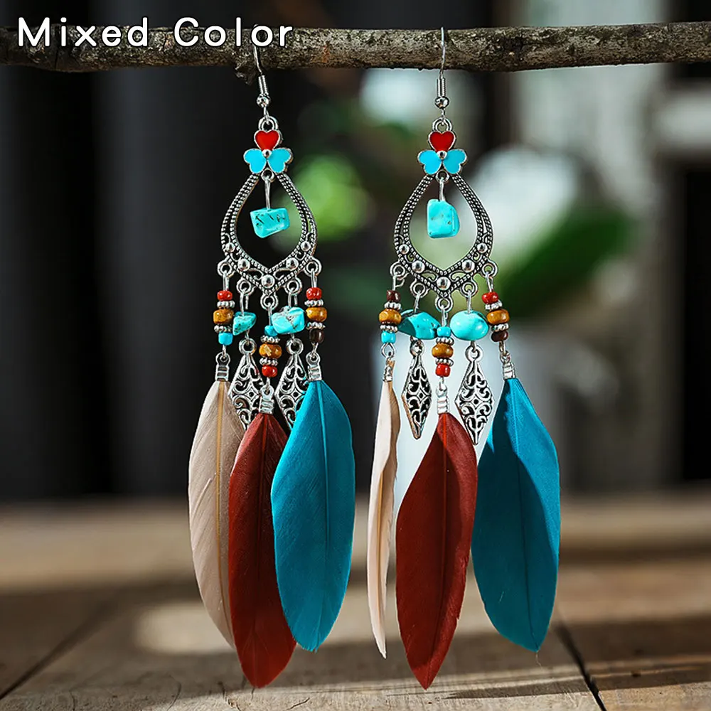 Vintage Tassel Earrings For Women Bohemian Ethnic Earrings Women's Vintage Jewellery Decoration Elegant Feather Black Earrings