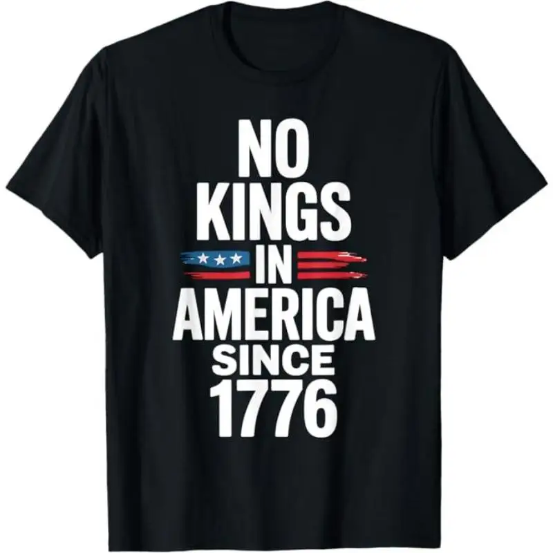 

Men's Patriotic T-shirt No Kings In America Since 1776 Print American Flag Graphic Tee USA History Political Humor Gift