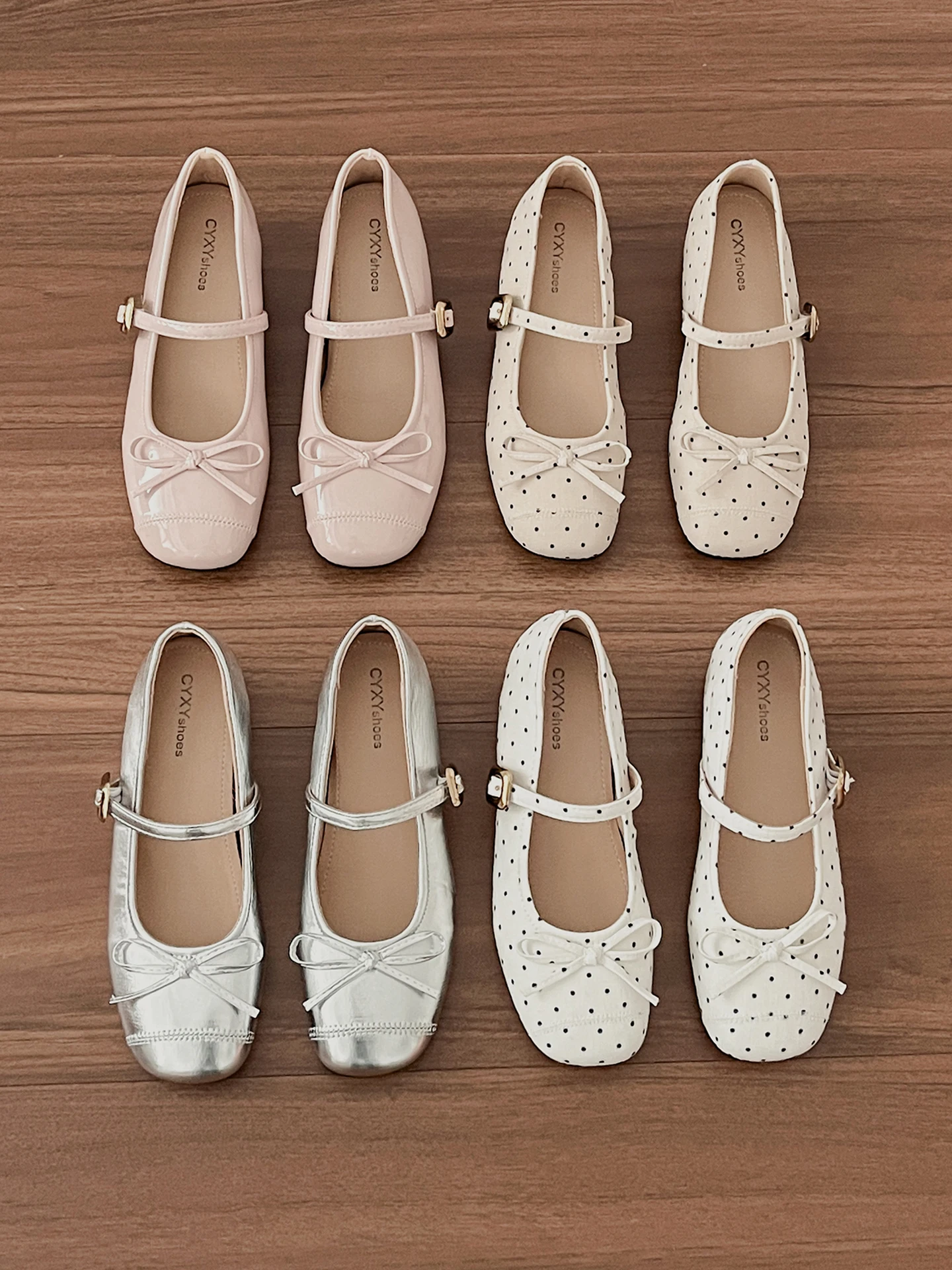 水玉模様のボウ付きメリージェーンバレエフラットシューズ-レディース-2026年新作-夏用-スカートに合う-インヒール-シングルシューズ