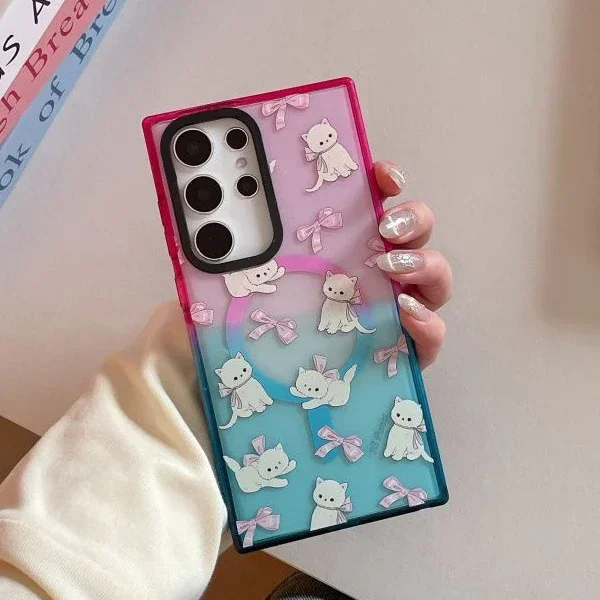 

Butterfly Rabbit Cat MagSafe Colorful Border Case for Samsung Galaxy S22 Ultra S23 Ultra S24 Ultra Cover Protective Shell