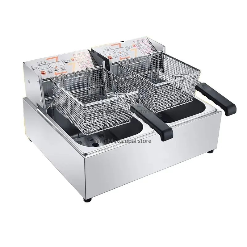 Restaurant Use Electric Double Tanks Deep Fryer Stainless Steel French Fries Frying Machine With Two Fry Baskets