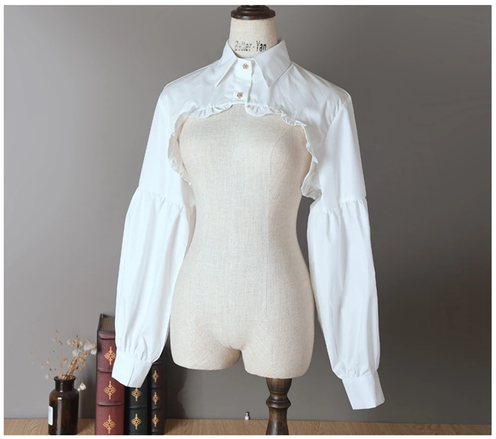 المرأة نفخة طويلة الأكمام نصف أعلى بلوزة تكدرت انفصال كاذبة وهمية طوق زي الملحقات