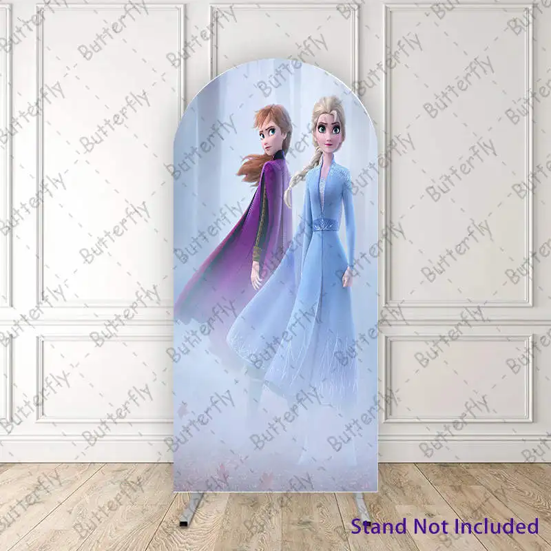 

Disney Frozen Elsa Princess Anna Dress Snow Forest Custom Arch Photo Backdrop Cover Girls Birthday Party Background Decoration