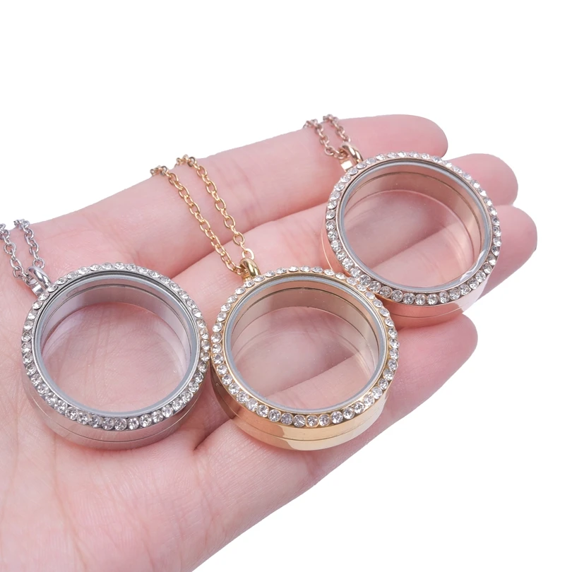 30mm Round Glass Twist Locket Pendant Necklaces For Women Men Accessories Silver/Gold/Rose Gold Color Stainless Steel Necklace