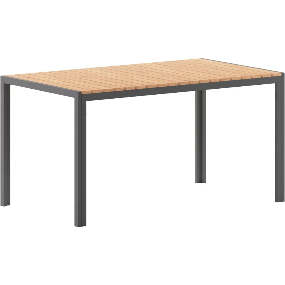 

Outdoor Dining Table 55" X 31" With Faux Teak Poly Slats And Metal Frame,Outdoor Dining Table