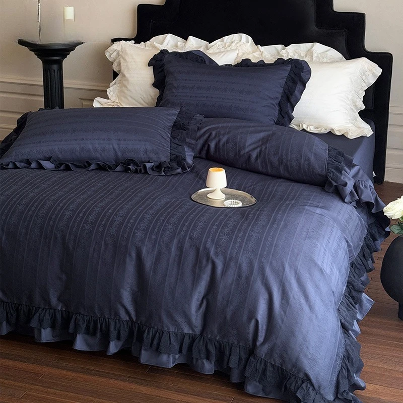 Mori Princess Style 100S Cotton Four-piece Set Cotton Jacquard Quilt Cover Lace Lace Sheet Skin-friendly Bedding