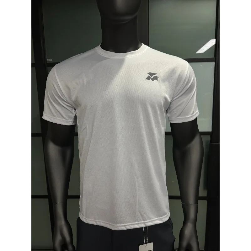 

2025 Новая летняя мужская рубашка с короткими рукавами и круглым вырезом для фитнеса, однотонный модный быстросохнущий дышащий топ с принтом