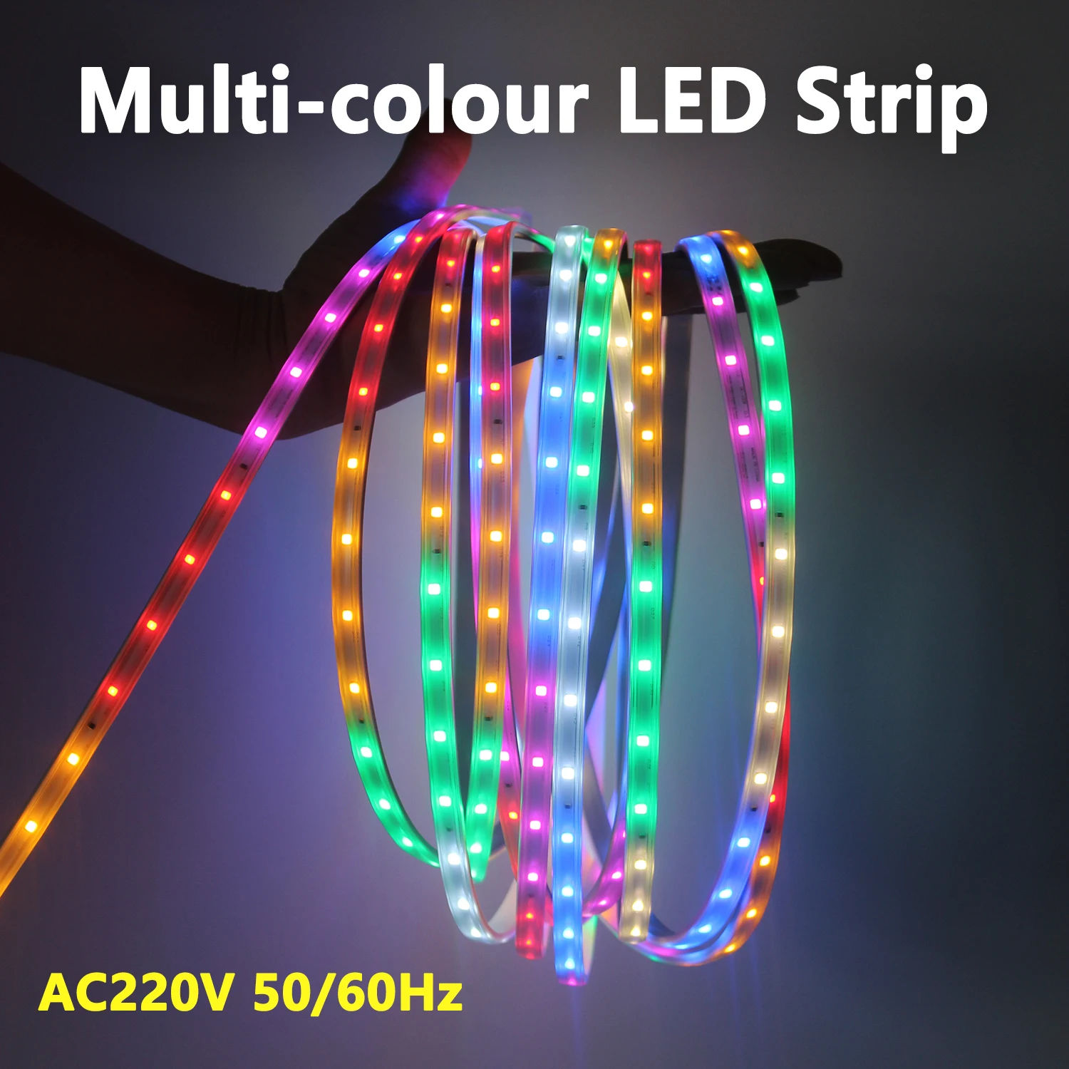 Multicolor LED Strip Lights 220V Rainbow LED Rope Light Waterproof Neon LED Strip 1m/39.37in Cuttable Flexible Changing LED Tape