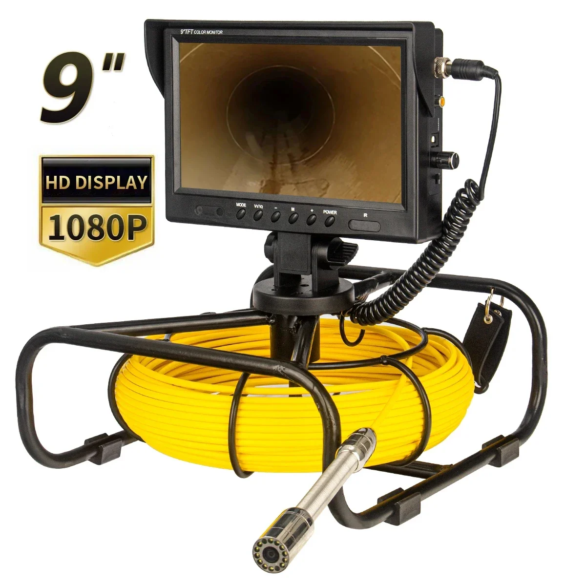 

SYANSPAN 23mm Drain Sewer Endoscope Plumbing Snake Camera 9" 1080P Monitor Pipe Inspection Camera with Meter Counter