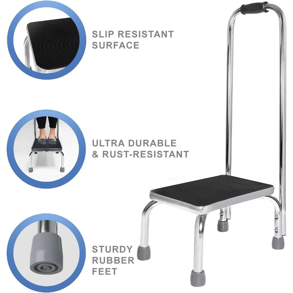 Taburete plegable portátil con asa y almohadilla de goma antideslizante, taburete ligero y duradero para niños y adultos