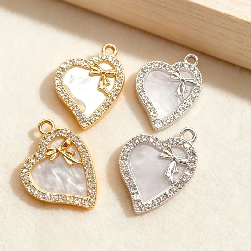 10PCS DIY Diamond studded Peach Heart Bow Bracelet Pendant Necklace Accessories Light Luxury Water Diamond Love Pendant Small Ac