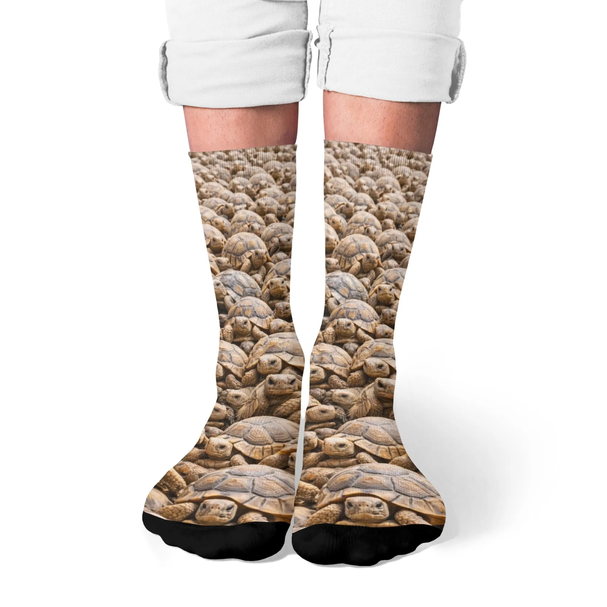Realistic Turtle Print Men's Socks Skin-friendly Breathable Soft Socks Street Quirky Retro Harajuku Style Sports Socks Gifts