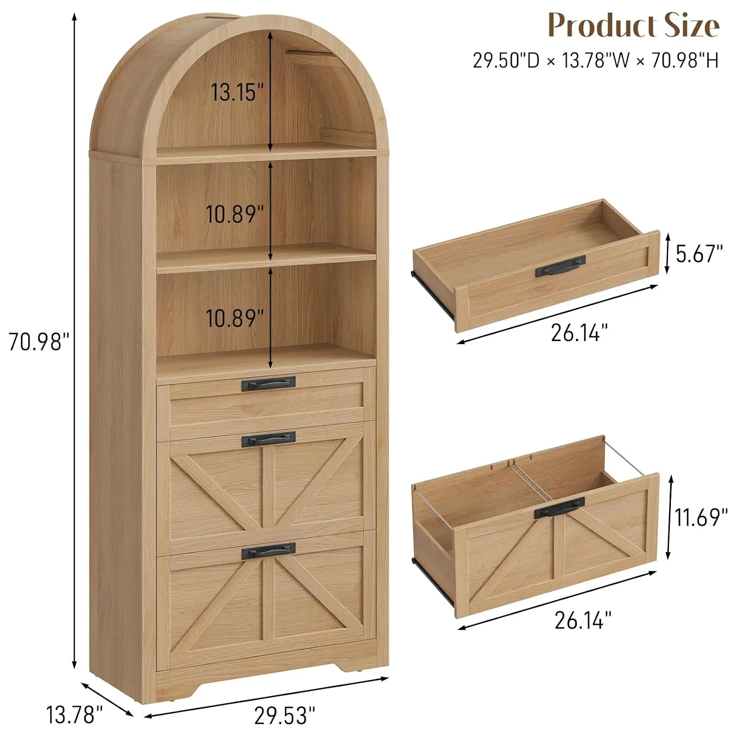 Wooden Vertical File Cabinet 2 Drawers, Arched Farmhouse Design, Legal/Letter/A4 Files, Home Office Printer Stand, Customized