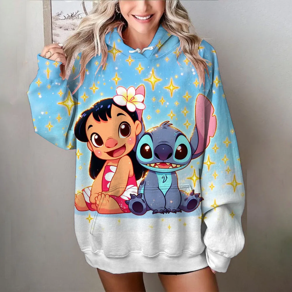 

Disney Stitch print Cartoon Hooded Sweater Jacket Clothes Hoodie Oversize Design Feeling Loose and Comfortable