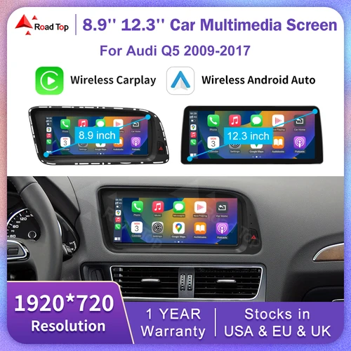 무선 CarPlay 안드로이드 자동 Airplay 기능을 갖춘 Audi Q5 2009-2017 용 도로 탑 카 멀티미디어 라디오 Linux 터치 스크린