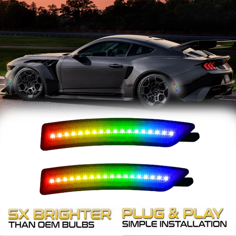 

4Pcs LED RGB Multicolor Front Rear Side Marker Light For Ford Mustang S650 Gen7 2024- Turn Singal Lamps Car Accessories